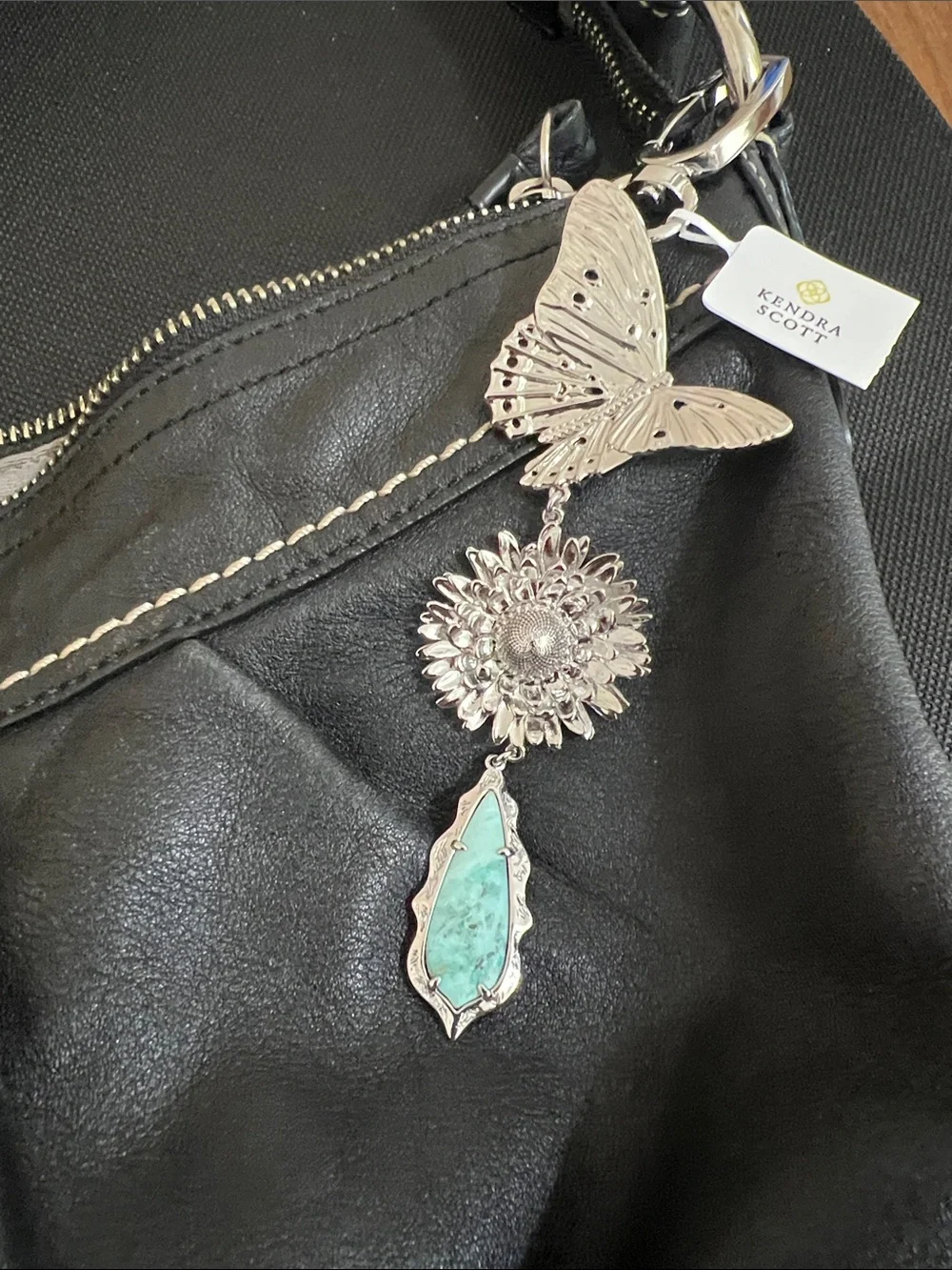 Kendra Scott Silver Butterfly Sunflower Turquoise Drop Bag Charm